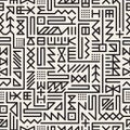 Vector Seamless Black And White Rounded Line Geometric Hipster Signs Pattern