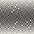 Vector Seamless Black and White Rounded Line Maze Irregular Pattern Halftone Gradient
