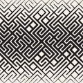 Vector Seamless Black and White Rounded Line Maze Irregular Pattern Halftone Gradient