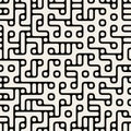 Vector Seamless Black and White Rounded Maze Irregular Circle Blocks and Lines Pattern