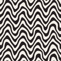 Vector Seamless Black and White Rounded Rough Hand Painted Wavy Lines Pattern