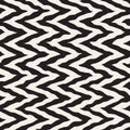 Vector Seamless Black and White Rounded Rough Hand Painted ZigZag Lines Pattern