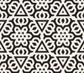 Vector Seamless Black and White Rounded Star Floral Oriental Line Pattern