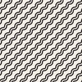 Vector Seamless Black And White Simple Diagonal Wavy Lines Pattern