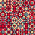 Vector Seamless Blue Red Color Overlay Irregular Geometric Blocks Quilt Pattern