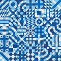 Vector Seamless Blue White Color Overlay Irregular Geometric Blocks Quilt Pattern