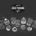 Vector seamless boarder with coffee and sweets Royalty Free Stock Photo