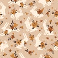 vector seamless boho easter pattern with bunnies