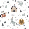 vector seamless boho pattern with cute knights