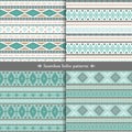 Vector seamless boho patterns set. Collection of blue geometric backgrounds in ethnic style Royalty Free Stock Photo