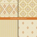 Vector seamless boho patterns set. Collection of light sand and orange geometric backgrounds in ethnic style Royalty Free Stock Photo
