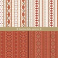 Vector seamless boho patterns set. Collection of red geometric backgrounds in ethnic style for textile, wrap paper and wallpaper Royalty Free Stock Photo