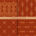 Vector seamless boho patterns set. Collection of red and orange geometric backgrounds in ethnic style Royalty Free Stock Photo