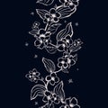 Vector seamless border with blooming jasmine branches for romantic design.