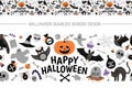 Vector seamless border brush with Halloween elements. Traditional Samhain party horizontal background. Scary pattern with jack-o-