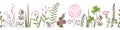 Vector seamless border with forest and meadow plants. Background for frames, decorative scotch tape, posters, kids Royalty Free Stock Photo