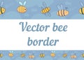 Vector seamless border, funny bees in the sky