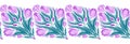 Vector seamless border with geometric crocuses isolated from background. Horizontal frieze with decorative spring flowers