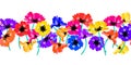 Vector seamless border with hand drawing flowers, multicolor bright artistic botanical illustration, isolated floral Royalty Free Stock Photo