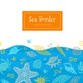 Vector seamless border with sea elements. Royalty Free Stock Photo