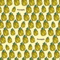 Vector seamless bright pattern, with juicy pineapple. Drawn by h