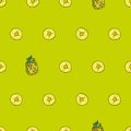 Vector seamless bright pattern, with juicy pineapple. Drawn by h