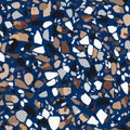 Seamless terrazzo flooring abstract pattern. Luxury stone texture on blue background Royalty Free Stock Photo