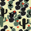Vector seamless cactus pattern on light yellow background. Cordel brazian northeast Royalty Free Stock Photo