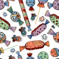 bright seamless pattern with Doodle-style candy Royalty Free Stock Photo