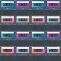 Vector Seamless Cassette Tape Pattern Flat Backround Royalty Free Stock Photo