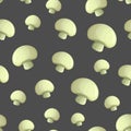 vector seamless champignon mushroom pattern on dark backdrop. realistic edible mushroom background. cartoon champignon mushroom