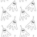 Vector seamless childish pattern with cute outline monsters aliens, space doodles. Background and texture for fabric, wrapping, Royalty Free Stock Photo