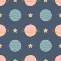 Vector seamless childish pattern with space elements: stars and planets Royalty Free Stock Photo