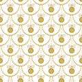 Vector seamless Christmas pattern with gold garlands and balls on white background. Royalty Free Stock Photo