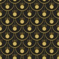 Vector seamless Christmas pattern with gold garlands and balls on black background. Royalty Free Stock Photo