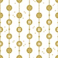 Vector seamless Christmas pattern with gold garlands and balls on white background. Royalty Free Stock Photo