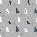 Vector seamless christmas pattern in scandinavian nordic style. pattern with Christmas trees and snowfall Royalty Free Stock Photo