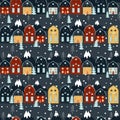 Vector seamless christmas pattern in scandinavian style. pattern with cozy houses, Christmas trees Royalty Free Stock Photo