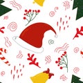 Vector seamless Christmas pattern on white background in doodle