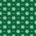 Vector seamless Christmas pattern with white snowflakes on green background. Royalty Free Stock Photo