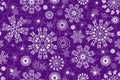 Vector seamless Christmas violet pattern with lacy white snowflakes