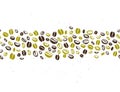 Vector seamless coffee backdrop design with hand drawn coffee beans isolated on white background. Royalty Free Stock Photo