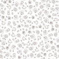 Vector seamless coffee pattern with coffee beans and leaves, sack of coffee seeds, cofe equipment. Hand draw cafe