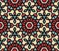 Vector Seamless Colorful Blue Red White Rounded Floral Oriental Hexagonal Mandala Pattern Royalty Free Stock Photo