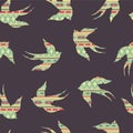 Vector seamless colorful decorative ethnic pattern with swallows Royalty Free Stock Photo