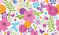 Vector seamless colorful floral valentines pattern with hearts and butterflies in doodle style Royalty Free Stock Photo