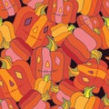 Vector seamless colorful pattern of lined autumn decorative abstract pumpkins