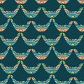 Vector seamless colorful pattern of ornamental abstract shapes in lines on turquoise