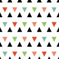 Vector Seamless colorful triangle pattern. Geometric abstract texture. Green, pink, blue black and red triangles Royalty Free Stock Photo