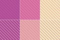 6 vector seamless companion patterns with dotted diagonals, lines. Pink, lilac, violet, yellow